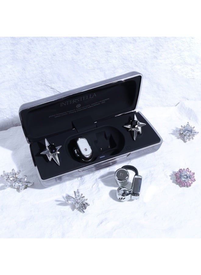 Interstella Magnetic Accessory Clip-On Wireless Earbuds, Interchangeable Magnetic Charms, Open-Ear Bluetooth Earphones in Black & Silver for Daily Use - Image 2